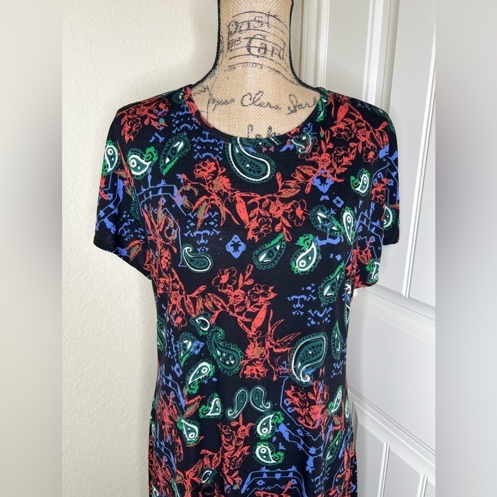 LuLaRoe Discontinued Black with Multicolor Floral Print Ana Dress Size Large - Picture 3 of 9